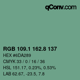 カラーコード: RGB 109.1 162.8 137 | qconv.com