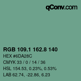カラーコード: RGB 109.1 162.8 140 | qconv.com