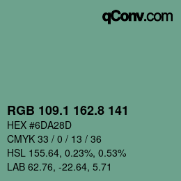 カラーコード: RGB 109.1 162.8 141 | qconv.com