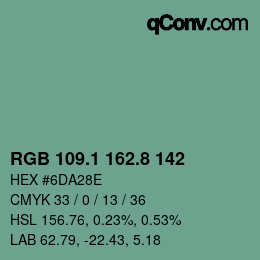 カラーコード: RGB 109.1 162.8 142 | qconv.com