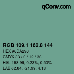 カラーコード: RGB 109.1 162.8 144 | qconv.com