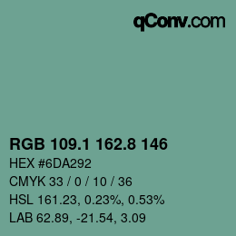 カラーコード: RGB 109.1 162.8 146 | qconv.com