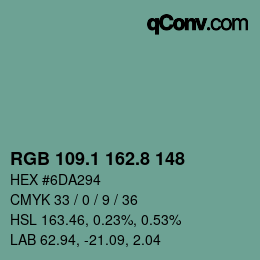 Color code: RGB 109.1 162.8 148 | qconv.com