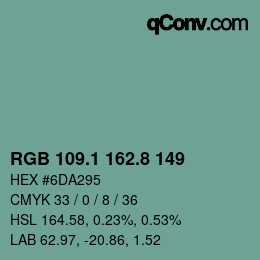 カラーコード: RGB 109.1 162.8 149 | qconv.com