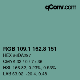 カラーコード: RGB 109.1 162.8 151 | qconv.com