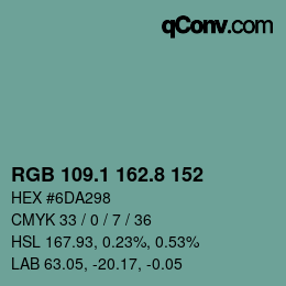 カラーコード: RGB 109.1 162.8 152 | qconv.com