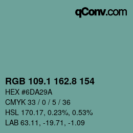 Color code: RGB 109.1 162.8 154 | qconv.com
