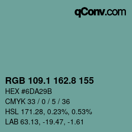 カラーコード: RGB 109.1 162.8 155 | qconv.com