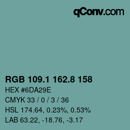 Código de color: RGB 109.1 162.8 158 | qconv.com