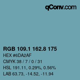 Color code: RGB 109.1 162.8 175 | qconv.com