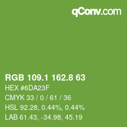カラーコード: RGB 109.1 162.8 63 | qconv.com