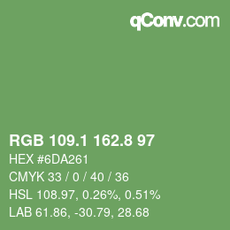 カラーコード: RGB 109.1 162.8 97 | qconv.com