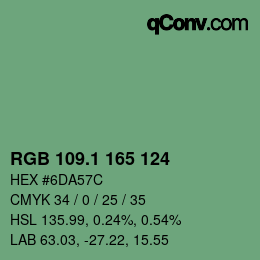 カラーコード: RGB 109.1 165 124 | qconv.com