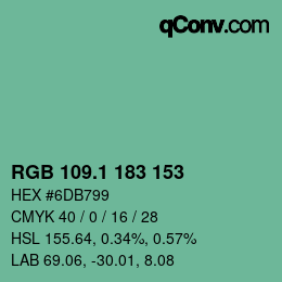カラーコード: RGB 109.1 183 153 | qconv.com