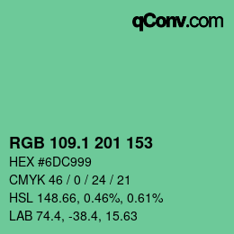 カラーコード: RGB 109.1 201 153 | qconv.com