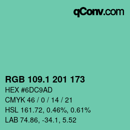 カラーコード: RGB 109.1 201 173 | qconv.com