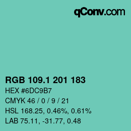 カラーコード: RGB 109.1 201 183 | qconv.com