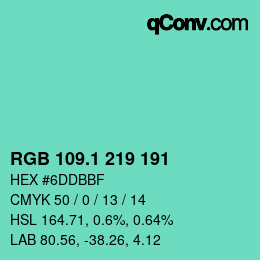 カラーコード: RGB 109.1 219 191 | qconv.com