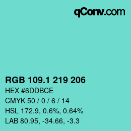 カラーコード: RGB 109.1 219 206 | qconv.com