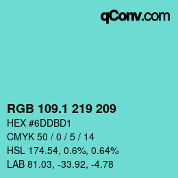 カラーコード: RGB 109.1 219 209 | qconv.com