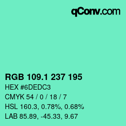 カラーコード: RGB 109.1 237 195 | qconv.com