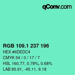 カラーコード: RGB 109.1 237 196 | qconv.com