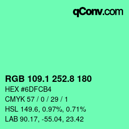 カラーコード: RGB 109.1 252.8 180 | qconv.com