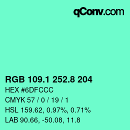 カラーコード: RGB 109.1 252.8 204 | qconv.com