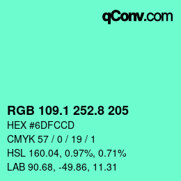 カラーコード: RGB 109.1 252.8 205 | qconv.com