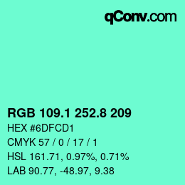 カラーコード: RGB 109.1 252.8 209 | qconv.com