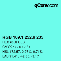 カラーコード: RGB 109.1 252.8 235 | qconv.com