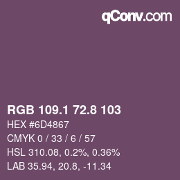 カラーコード: RGB 109.1 72.8 103 | qconv.com