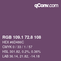 カラーコード: RGB 109.1 72.8 108 | qconv.com