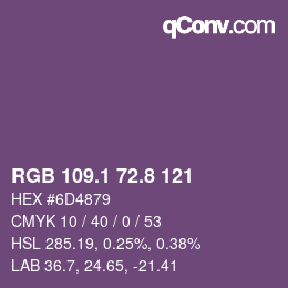 カラーコード: RGB 109.1 72.8 121 | qconv.com