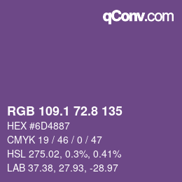カラーコード: RGB 109.1 72.8 135 | qconv.com