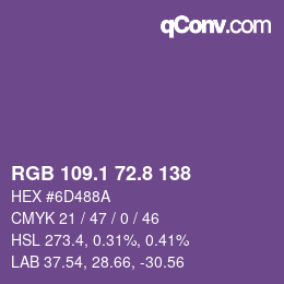 カラーコード: RGB 109.1 72.8 138 | qconv.com