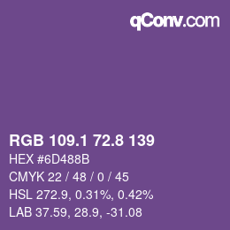 カラーコード: RGB 109.1 72.8 139 | qconv.com