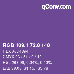 カラーコード: RGB 109.1 72.8 148 | qconv.com