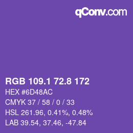 カラーコード: RGB 109.1 72.8 172 | qconv.com