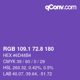 カラーコード: RGB 109.1 72.8 180 | qconv.com