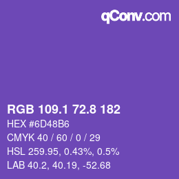 カラーコード: RGB 109.1 72.8 182 | qconv.com