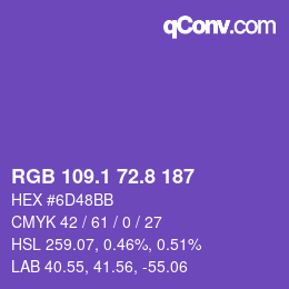 カラーコード: RGB 109.1 72.8 187 | qconv.com