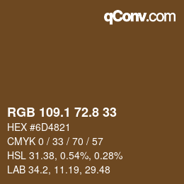 Color code: RGB 109.1 72.8 33 | qconv.com