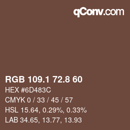 カラーコード: RGB 109.1 72.8 60 | qconv.com