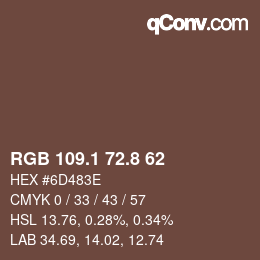 Color code: RGB 109.1 72.8 62 | qconv.com