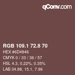 カラーコード: RGB 109.1 72.8 70 | qconv.com
