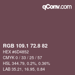 Color code: RGB 109.1 72.8 82 | qconv.com