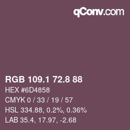 Color code: RGB 109.1 72.8 88 | qconv.com