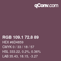 カラーコード: RGB 109.1 72.8 89 | qconv.com