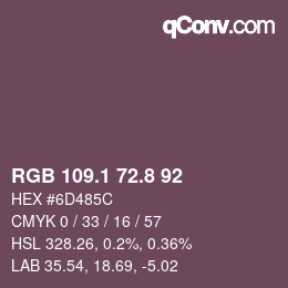 Color code: RGB 109.1 72.8 92 | qconv.com
